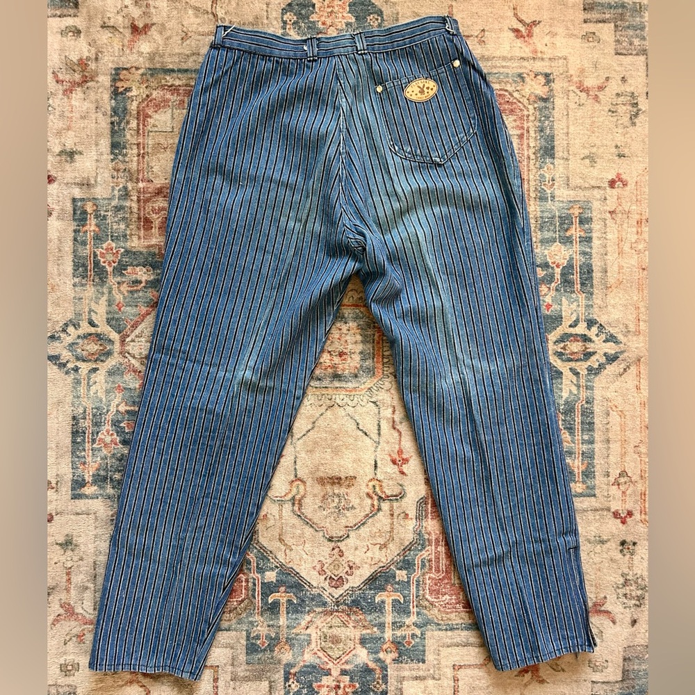 Vintage Striped Denim Jeans Cropped Straight Leg High Rise Mom Grunge 90s 80s - Picture 12 of 14